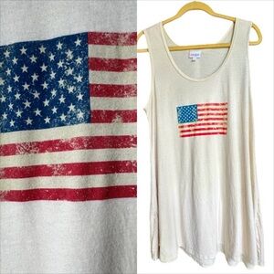 American Flag oversized cotton blend tunic tank top with side slits USA XL